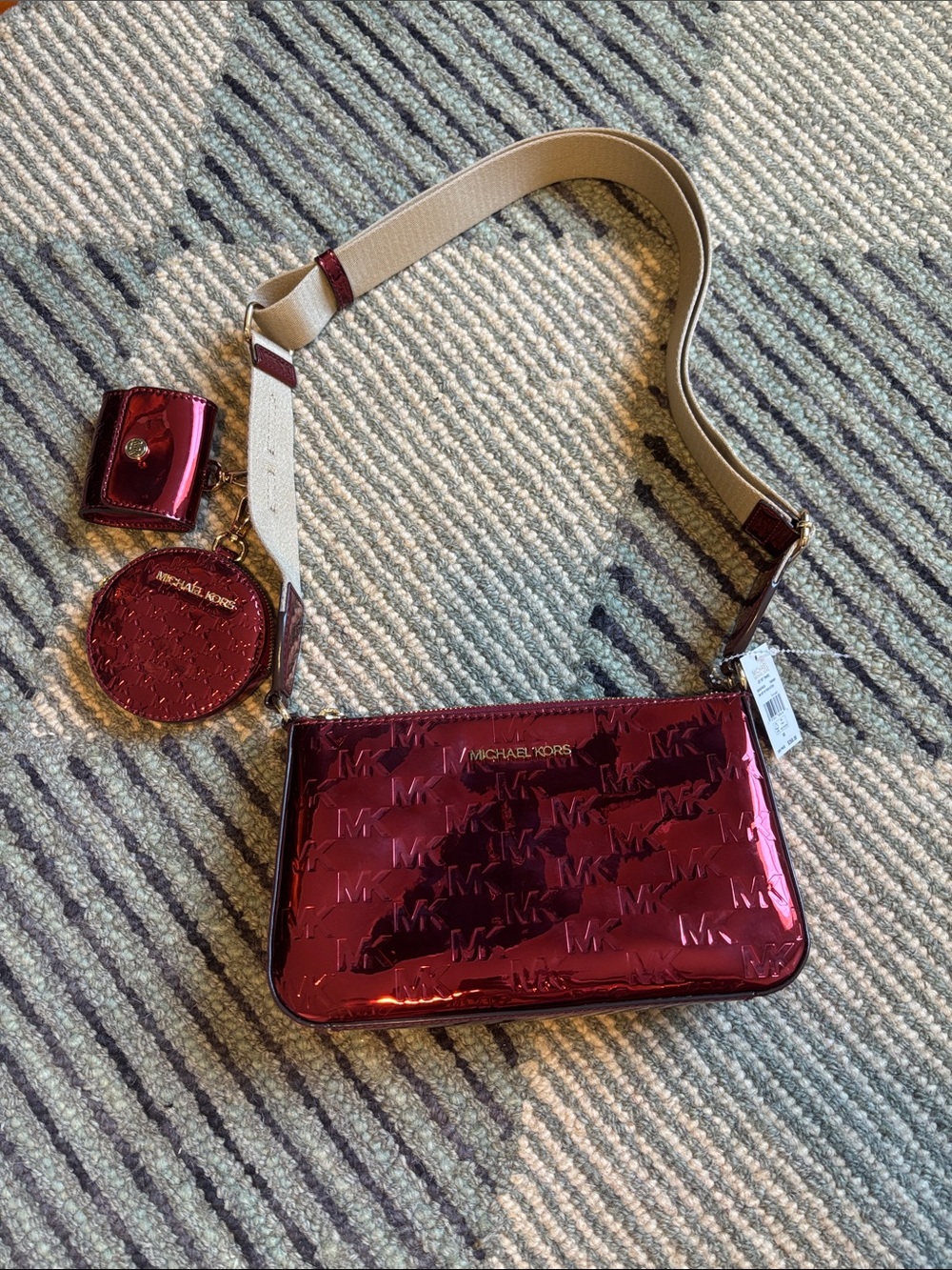 Michael Kors Women's Metallic Burgundy Crossbody Bag with Coin Pouch